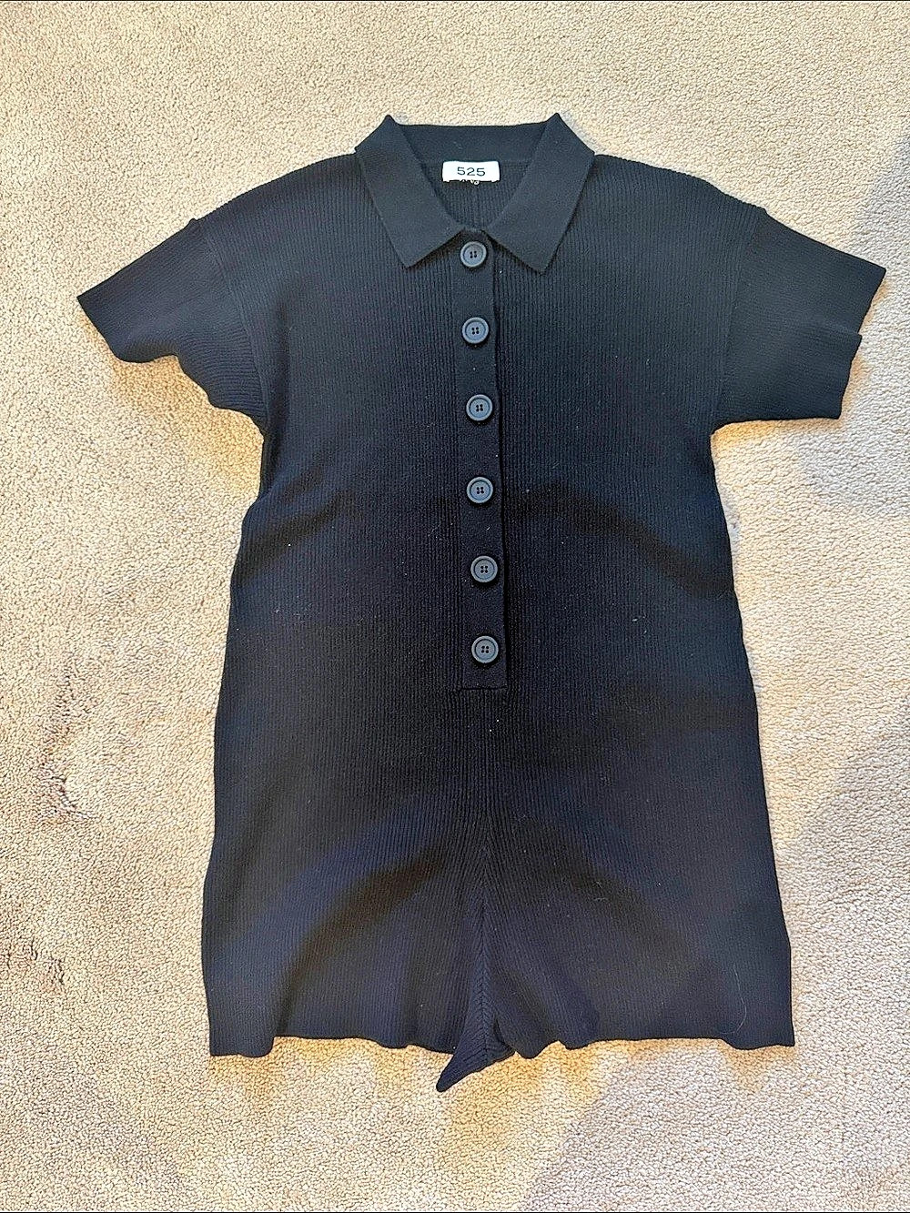 525 Ribbed Collared romper and in Black